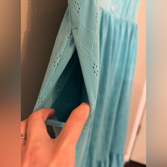 Lane Bryant cottagecore embroidered pastel blue flutter sleeve tiered midi dress - Picture 4 of 8